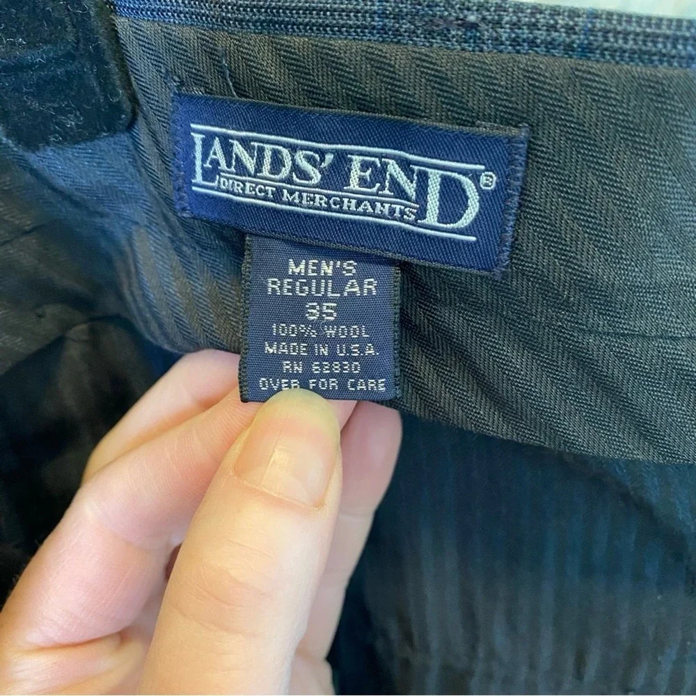 Lands' End Men's 100% Wool‎ Blue Dress Pants Trousers Size 35 Regular